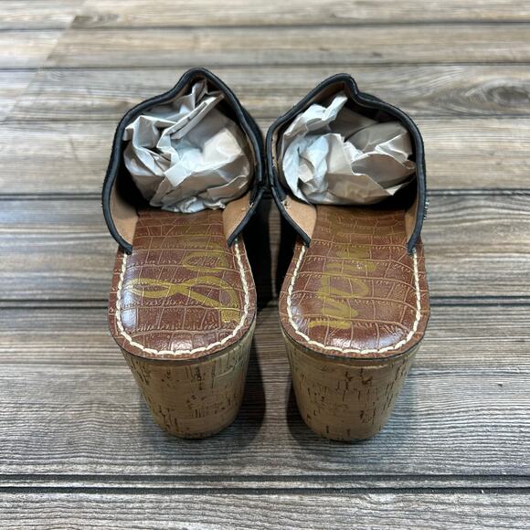 Sam Edelman Cork Black Leather Wedge Sandals Size 8 - Picture 5 of 7